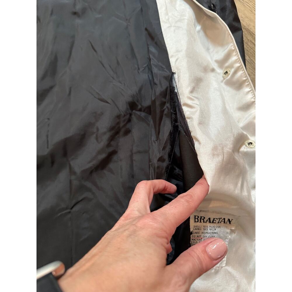 Vtg Braetan Black Trench Coat 11/12 Rain Polyester Nylon Belted - Picture 9 of 11